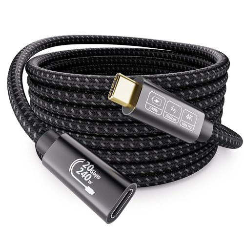 Long 4m Rallonge USB C 4K@144Hz 5K@60Hz,Cble Rallonge USB C 3.2 Gen2 20Gbps,Extension USB Type C 240W PD3.1,pour Thunderbolt 4,iPhone16,iPhone15,Switch,MacBook,VR,SSD.[W1143]