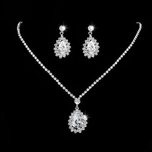 Long Pendentif Lumineux En Forme De Gouttes D'eau, Collier Et Boucles D'oreilles En Verre Plaqu Argent, Ensemble De Bijoux De Mariage lgants, Couleur 8