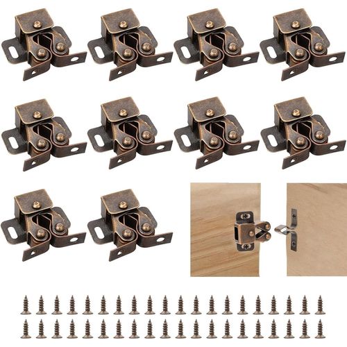 Loqueteaux De Meuble 10 Pices Fermeture Porte Placard, Loqueteaux De Porte Placard Double Rouleau Pour Placard Marron[Jia5283097]