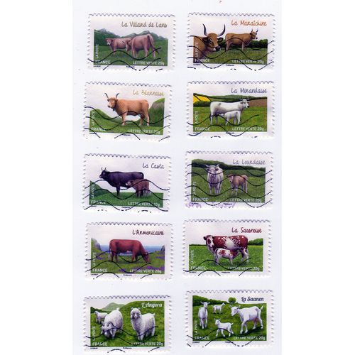 Lot 10 Timbres France, Srie Vaches Et Moutons