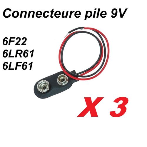 Lot 3 Adaptateur Clip Pile 9v Fils Pour Arduino & Projets Diy