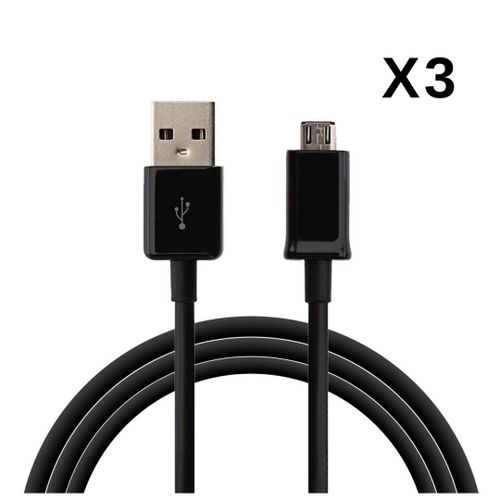 Lot 3 Cables USB Chargeur Noir pour Samsung Galaxy A3 A5 2015 2016 A6 A7 2018 - Cable Port Micro USB Mesure 1 Metre [Phonillico]