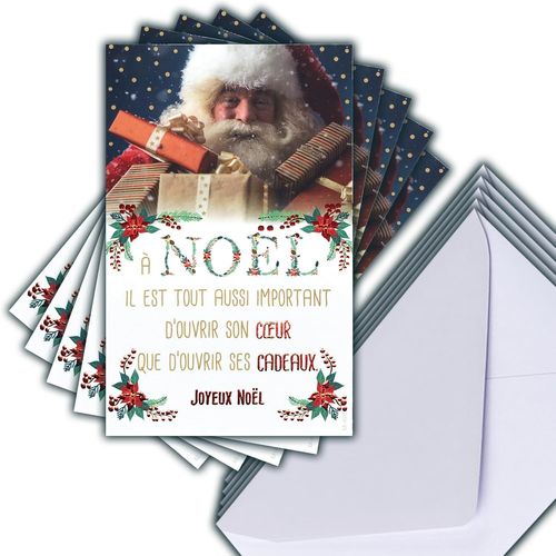 Lot 5 Cartes Joyeux Nol Rouge Brillant + 5 Enveloppes Blanches Format 14x9cm - Pre Nol Magie Ftes De Fin D'anne Cadeaux Pour Petits Et Grands Enfants C?Ur Gnrosit Poinsettia Rouges