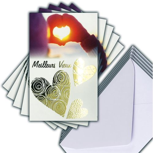 Lot 5 Cartes Meilleurs V?Ux En Or Dor Brillant + 5 Enveloppes Blanches Format 14x9cm - Mains En Forme De C?Ur Gants Bonnet Soleil Hiver Neige Fin D'anne Amiti Amour Chaleureuses Penses