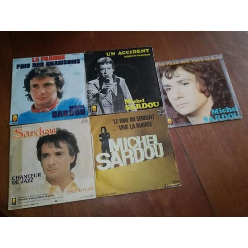 Lot 5 Vinyles Michel Sardou 45 Tr - Chanteur De Jazz, Le Rire Du Sergent, Vive La Marie,Le France,Requin-Chagrin,Fais Des Chansons,Exit Dylan,Vive La Marie ... - Michel Sardou