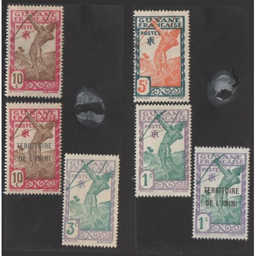 Lot 6 Timbres Guyane Franaise - Inini 1929-32-39 Yvert Et Tellier N109 (1c), 112 (5c), 113 (10c), 157 (3c) Guyane, N1 (1c) 5 (10c) Territoire De L'inini Indigne  L'arc Neufs*
