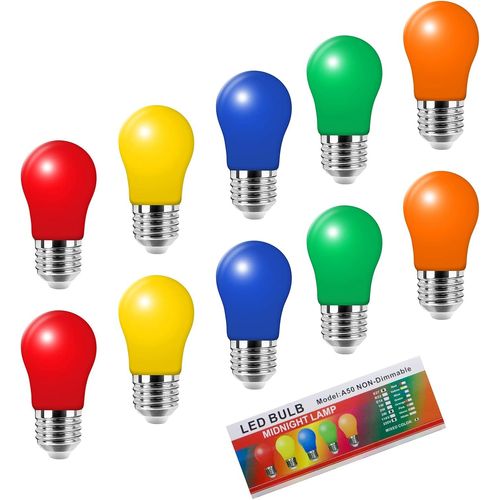 Lot De 10 Ampoule Couleur Led E27 3w E27 quivalent 3w Couleurs Mlanges Rouge Vert Bleu Orange Jaune Pour Extrieur Intrieur Nol Sapin Fes Fte Veilleuse[Amp744773]