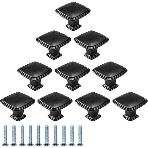 Lot De 10 Boutons De Meuble Noirs Pour Tiroirs, Portes, Armoires Carres, Trous Ronds Simples, Pour Tiroirs, Armoires De Cuisine, Chambre D'enfant (Alliage D'aluminium 30 Mm)