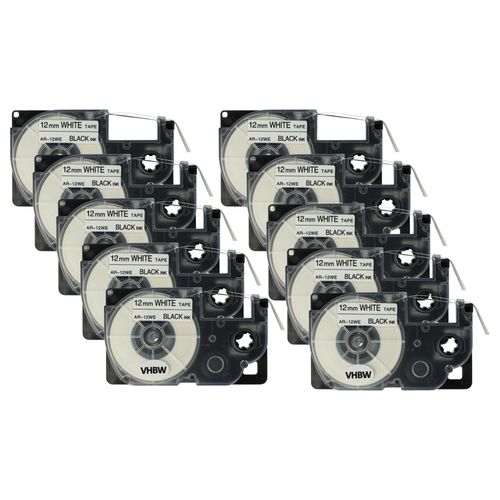 Lot de 10 cassettes  ruban vhbw 12mm pour Casio KL-60, KL-7000, KL-70E, KL-7400, KL-750E, KL-780. Remplace: Casio XR-12WE1, XR-12WE.