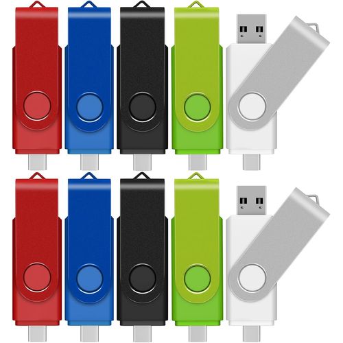 Lot de 10 cls USB C 4 Go 2.0 pour tlphone et pad,cl USB 2 en 1 (USB-C et USB-A),pour tlphone/tablette/tlphones Android et ordinateurs.