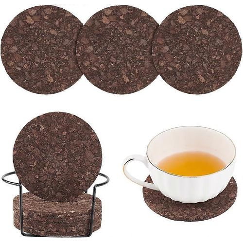 Lot De 10 Dessous De Verre En Lige Fonc, Dessous De Verre Absorbants Pour Boissons Avec Support, Dessous De Verre En Lige, Dessous De Verre Pour Protection De Table, Bureau, Cuisine, Table