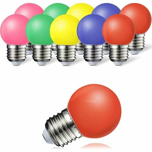 Lot De 10 E27 Ampoule Couleur Led 1w Colorful Bulb 100lm conomie D'nergie Lampe De Couleur 360 Angle , Rouge, Jaune, Bleu, Vert Et Rose [Classe nergtique A]