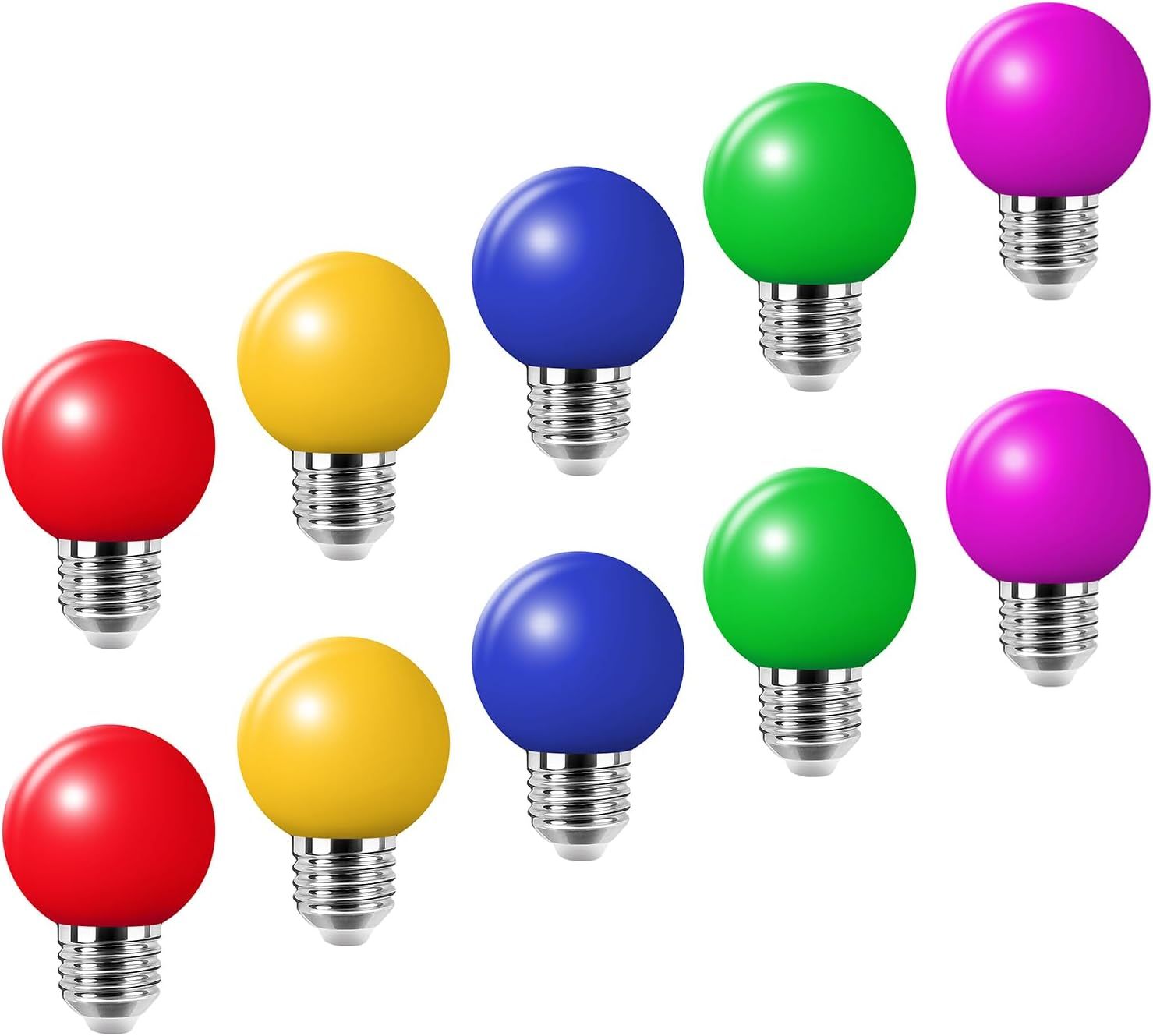 Lot De 10 E27 Ampoule Couleur Led 2w Colorful Bulb Lampe De Couleur 360 Angle Ac220v-240v, Rouge, Jaune, Bleu, Vert Et Violette