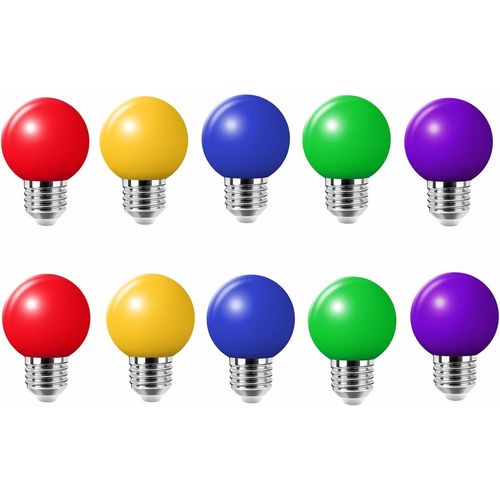Lot De 10 E27 Ampoule Couleur Led 2w Colorful Bulb Lampe De Couleur 360 Angle Ac220v-240v, Rouge, Jaune, Bleu, Vert Et Violette[Den5281793]