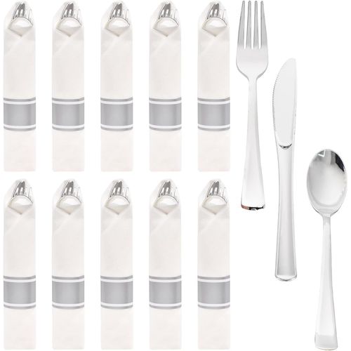 Lot De 10 Ensemble De Couverts, Ensemble Couverts De Table Plastique, Couvert Reutilisable, Set Couverts Plastique, Couvert [98]