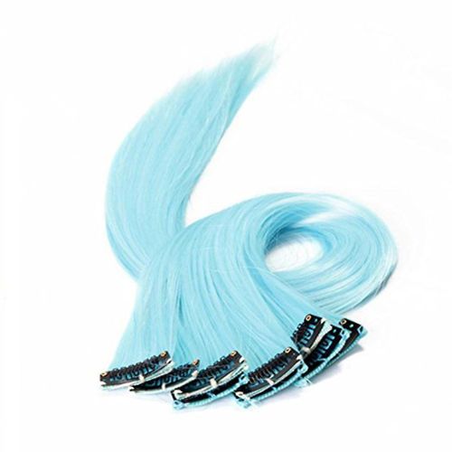 Lot De 10 Extensions De Cheveux  Clipser Wathet Color - Cheveux Synthtiques Lisses Rsistants  La Chaleur Pour Un Coiffage Facile