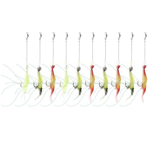 Lot De 10 Leurres Artificiels Souples Et Lumineux En Forme De Crevette, Avec Hamecon, Pour La Peche En Mer Ou En Eau Douce