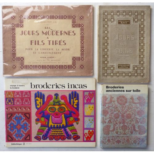 Lot De 10 Ouvrages Et Revues Anciens Sur La Broderie (Point De Croix, Points Compts, Jours) + 3 Planches De Modles (Supplments  La Revue Modes Et Travaux)