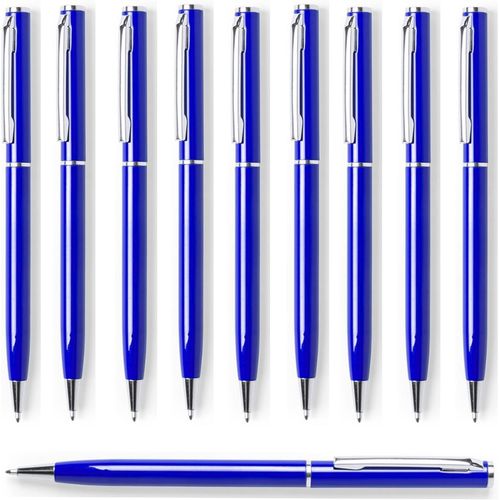 Lot De 10 Stylos  Bille Rotatifs lgants En Aluminium - Pour Le Bureau Et Le Lieu De Travail - Argent, Or, Noir, Blanc, Jaune, Bleu, Rouge, Orange, Rose, Vert (Bleu Fonc)