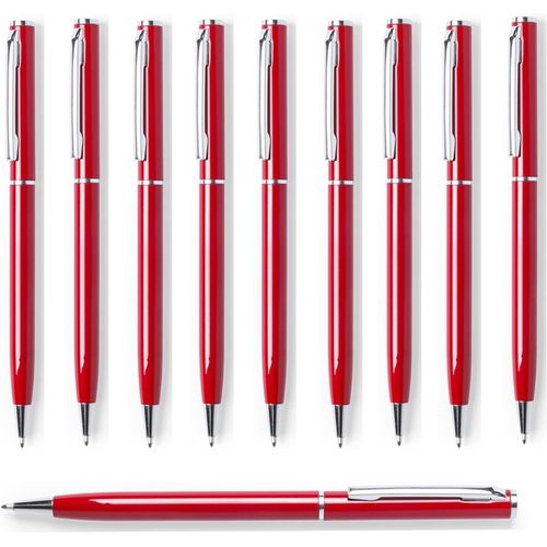 Lot De 10 Stylos  Bille Rotatifs lgants En Aluminium - Pour Le Bureau Et Le Lieu De Travail - Argent, Or, Noir, Blanc, Jaune, Bleu, Rouge, Orange, Rose, Vert (Rouge)