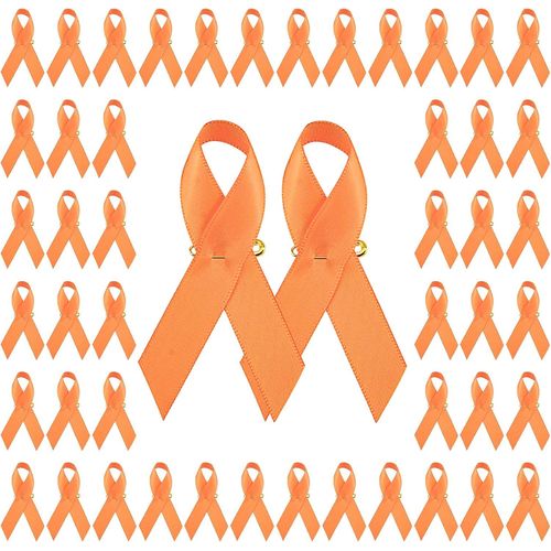 Lot De 100 Broches En Forme De Ruban En Satin - Pour Sensibilisation Au Cancer Du Rein,  La Leucmie,  La Sclrose,  La Violence Arme - Orange - 7,5 X 4 Cm[L59]