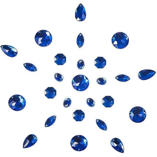 Lot De 100 Strass  Coudre En Acrylique De 5 Formes, Bleus, Demi-Ronds, Ovales, En Forme De Goutte, ?il De Cheval,  Facettes,  Dos Plat, Pour Vtements, Robes De Marie