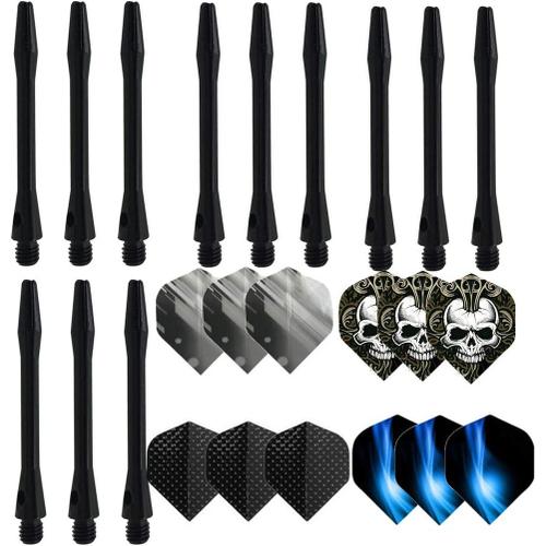 Lot De 12 Ailettes De Flchettes Noires + 12 Tiges En Aluminium Noir + 12 Anneaux En Caoutchouc + 12 Anneaux De Ressort Pour Flchettes Souples / Acier