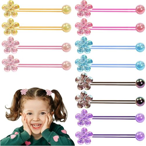 Lot De 12 Chouchous  Cheveux Pour Filles-Perles Colores En Forme De Fleur-Avec Boules-Support Pour Queue De Cheval Sans Danger-Pour Les Tout-Petits Et Les Filles