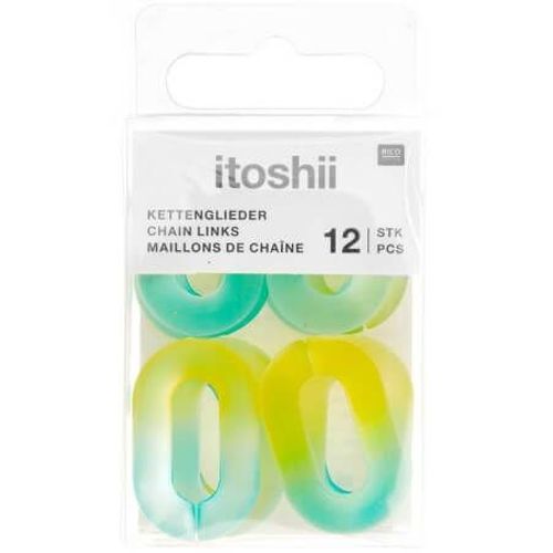 Lot De 12 Maillons De Chane Mat Itoshii - 19 X 31 X 5 Mm - Rico Design Jaune/Turquoise
