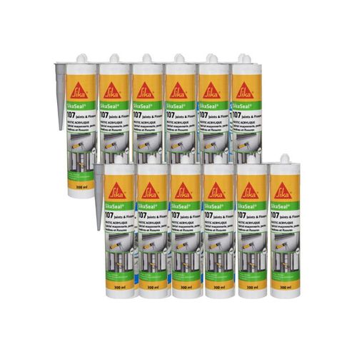 Lot De 12 Mastics Acryliques Sika Sikaseal 107 Joint Et Fissure - Gris - 300ml