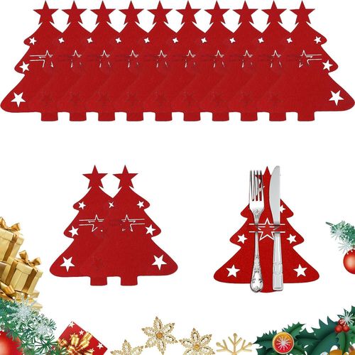 Lot De 12 Porte Couverts De Nol, Sac  Couverts De Nol, Porte Couvert En Feutre De Nol, Porte Couverts Pour Sapin De Nol, Paniers  Couverts Nol, Dcoration De Table Pour Fte De Nol ([X412]