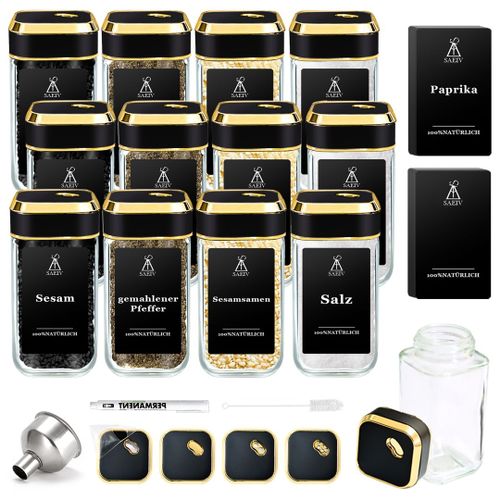 Lot De 12 Pots  pices Dors De 120 Ml, Rotatifs  360 , Carrs, Trois Calibres, Rglables Librement, Avec tiquettes  pices, Organiseur D'pices De Cuisine