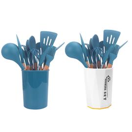 Lot de 12 ustensiles de cuisine en silicone avec manche en bois de