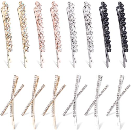 Lot De 14 pingles  Cheveux Avec Strass Colors Et Brillants En Forme De X - Accessoires Pour Cheveux Pour Femmes Et Filles