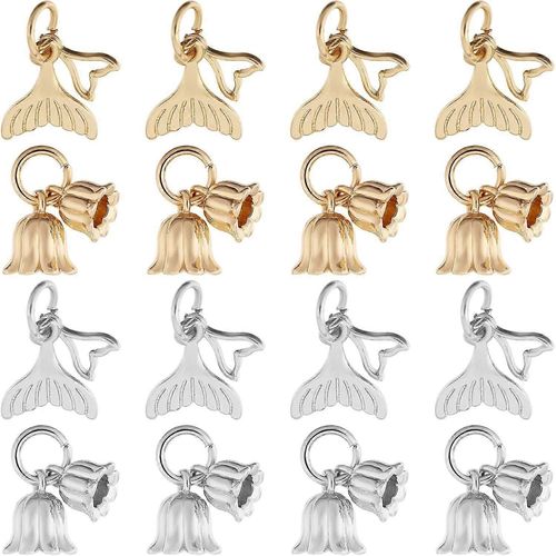 Lot De 16 Pendentifs En Forme De Queue De Poisson, 4 Styles, En Laiton Plaqu, Avec Anneau De Jonction, Pour Boucles D'oreilles Et Colliers