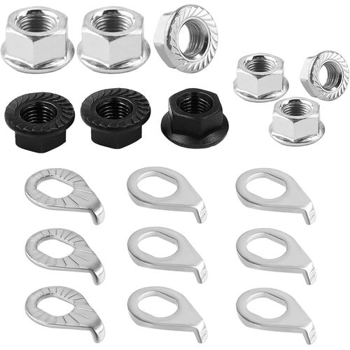 Lot de 18 crous d'essieu de roue de vlo et rondelles de scurit en acier au carbone M8/M9.5/M10 crous d'essieu  bride pour roue avant et arrire de VTT Accessoires d'essieu