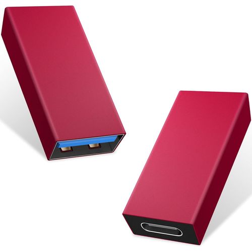 Lot de 2 adaptateurs USB C vers USB 3.0, Adaptateur USB C vers USB 3.1 USB C Femelle vers USB A Femelle, Compatible avec iPhone 11, Google Pixel, Samsung Galaxy S20, Huawei, Moto (Rouge)