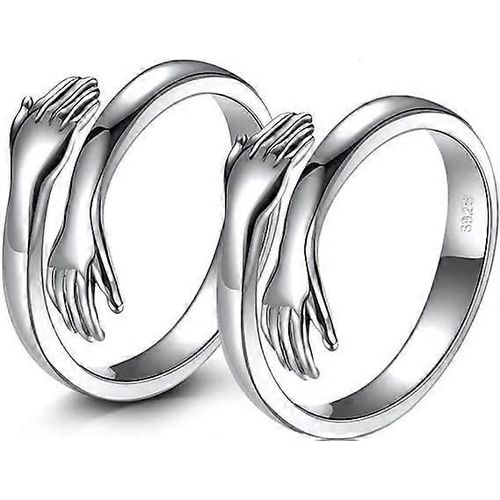 Lot De 2 Anneaux De Clin, Anneaux De Clin En Argent Pour Les Femmes Hommes Les Filles Clin Les Mains Anneaux DAmour treindre Ouvert Promesse Bague Couples Mariage Dclaration Bandes Rglables Uni