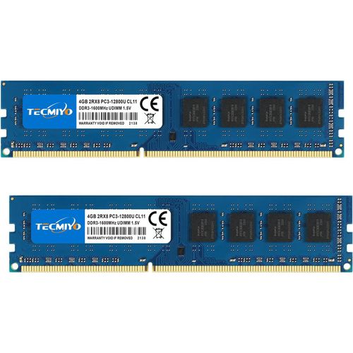 Lot de 2 Barrettes de mmoire RAM 4 Go PC3 12800 DDR3 1600 CL11 1,5 V 240 Broches 12800u 1600 MHz UDIMM sans Tampon, Double range 2RX8