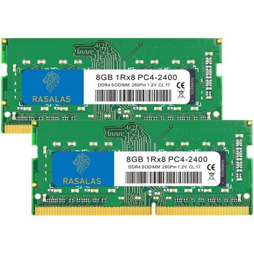 Lot de 2 barrettes de mmoire RAM DDR4 2400 MHz PC4-19200 PC4-2400T Non-ECC Unbuffered 1.2V CL17 1Rx8 Rank 260 broches SODIMM pour ordinateur portable