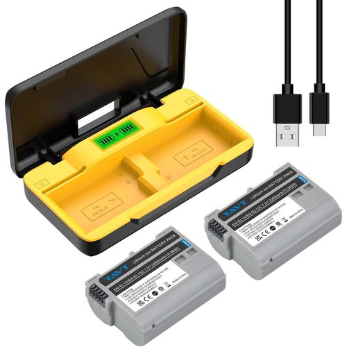 Lot de 2 batteries EN-EL15 EN-EL15C EN-EL15b avec double chargeur de batterie pour Nikon Z6, Z6II, Z6 iii, Z7, Z8 D7500 D7000 D7100 D7200 D500 D600 D610 D750 D780 D800 Appareil photo D800E, D810A