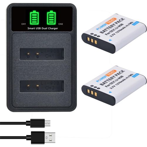 Lot de 2 batteries Li-90B Li-92B avec chargeur de type C pour Olympus Tough TG-6 TG-5 XZ-2 TG-4 TG-3 TG-2 SH-2 SH-1 SP-100EE,DB-110 pour Ricoh GR III,WG-6,GR IIIx