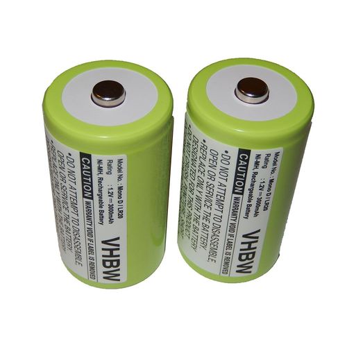 Lot de 2 batteries Ni-MH vhbw 3000mAh (1.2V) pour tlphone, tlcommande, etc... Remplace batteries Mono, D, HR20, KR20, LR20, R20.