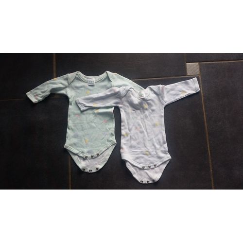 Lot De 2 Bodys Tom Pouce Coton 3 Mois Vert Et Bleu Avec Ballons