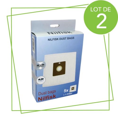 Lot de 2 botes de 5 sacs avec 1 pre filtre COUPE/COMPACT/GO/FORCE Aspirateur (78602600 22422400 FAKIR NILFISK)