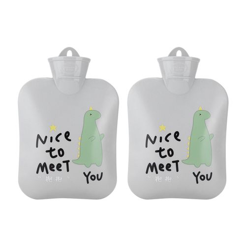Lot De 2 Bouillottes A Isolation Interne, Etanches, Avec Sac D'injection D'eau Portable Pour Les Mains Et Le Ventre, Motif Petit Dinosaure Gris