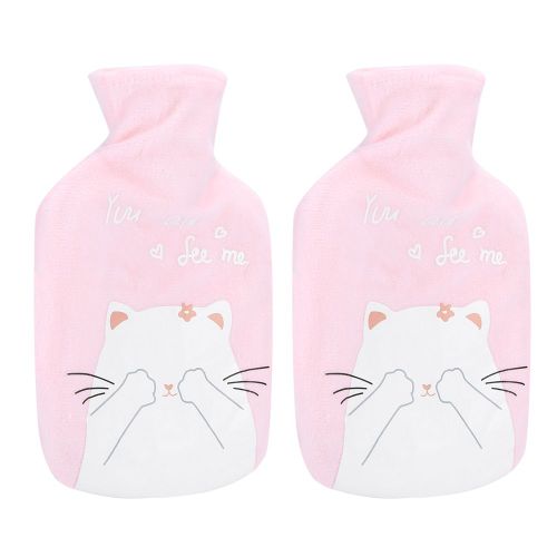 Lot De 2 Bouillottes En Caoutchouc Epais Avec Housse En Flanelle Et Injection D'eau, 350 Ml