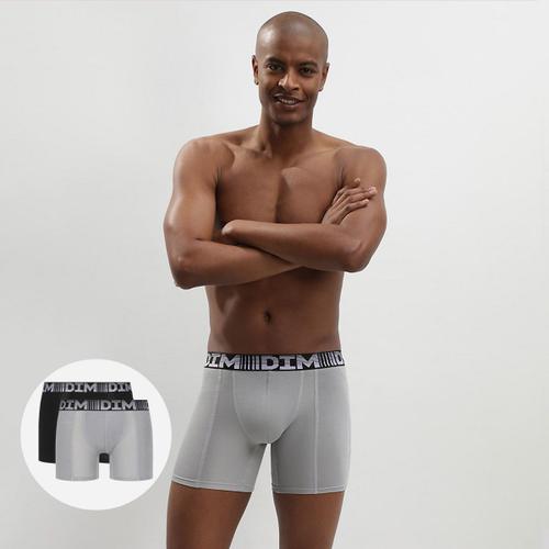 Lot De 2 Boxers Longs Homme Respirants Noir Gris 3d Flex Air