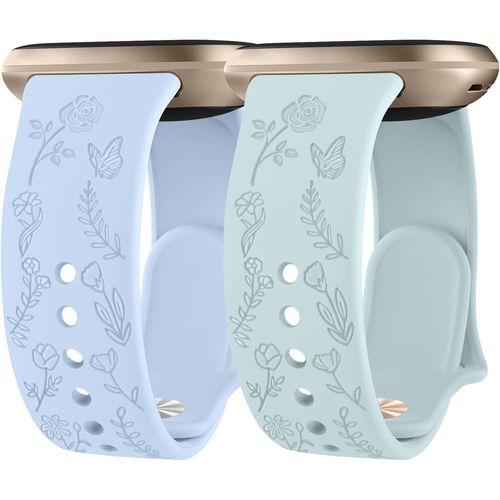 Lot De 2 Bracelets De Rechange Doux  Motif Floral Pour Femme - Motif Papillon Rose Grav Compatible Avec Fitbit Sense 2/Fitbit Sense 2/Fitbit Versa 2 (Lot D)[Bra575285]
