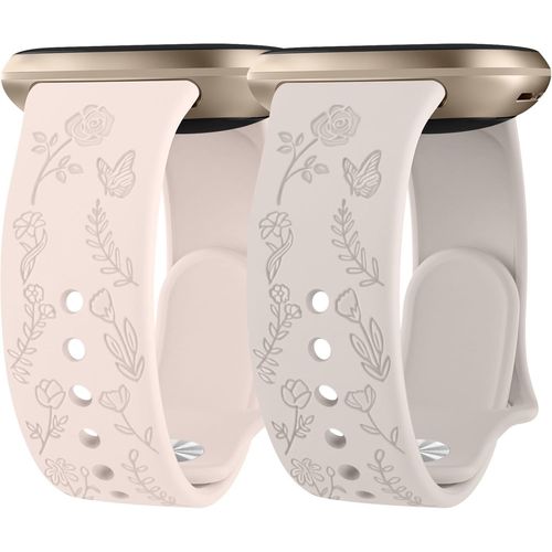 Lot De 2 Bracelets De Rechange Doux  Motif Floral Pour Femme - Motif Papillon Rose Grav Compatible Avec Fitbit Sense 2/Fitbit Sense 2 (Lot C)[Bou5250948]